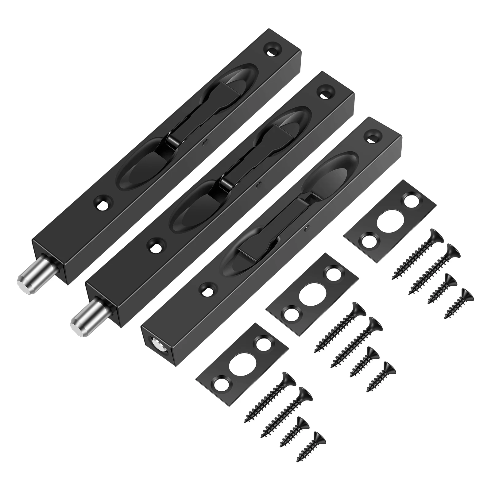 3PCS/Set Flush Bolt Door Lock Stainless Steel Bolt Latch with Wide Thick Handle Security Anti Theft Latch for Sliding Doors