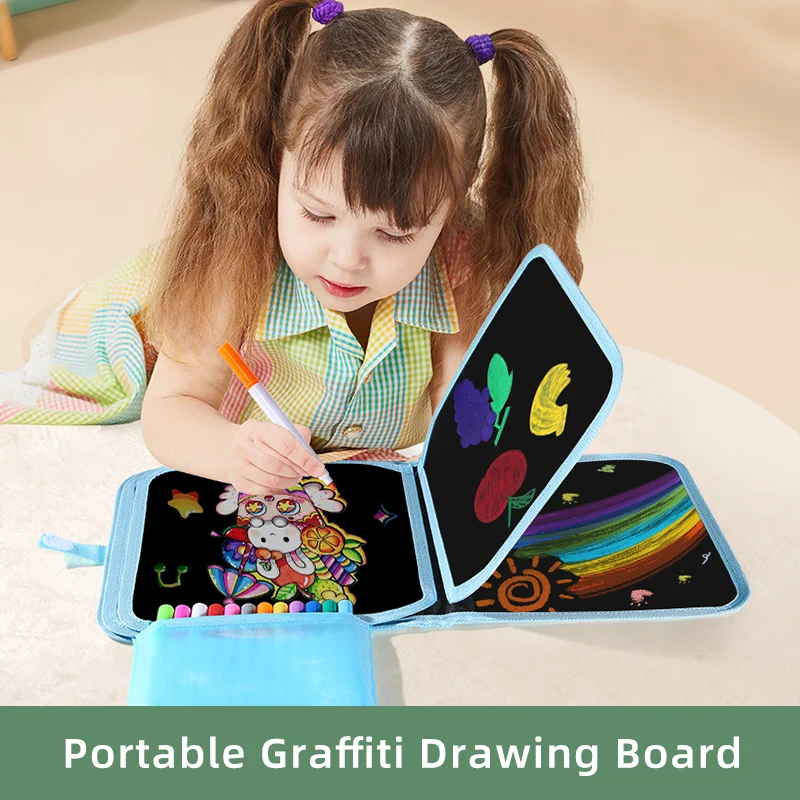 Il libro per lavagna da disegno e scrittura per bambini può essere pulito ripetutamente e utilizzato (penna per acquerello da 12 colori inclusa)