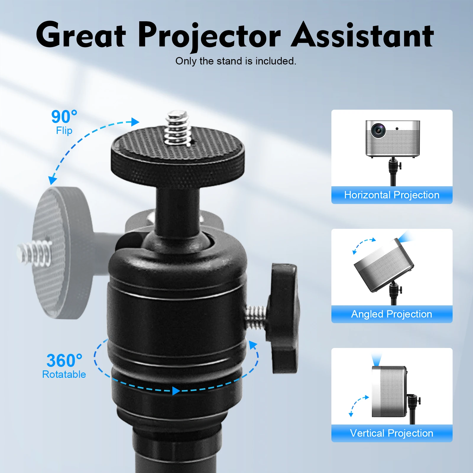 360 ° Schwenkbarer Projektorständer, 60–120 cm, höhenverstellbar, Bodenhalterung, L-förmiger Ständer für Heimkino, Büro – Detail 1