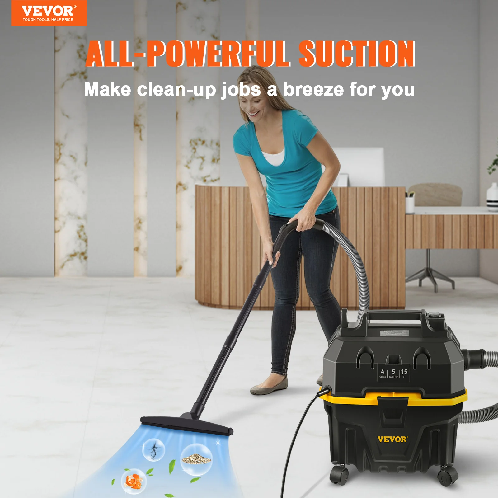 SucceBuy Portable Wet and Dry Vacuum Cleaner 15L For Car & Home Appliance 1200W Power Strong Suction Vacuum Cleaner & Air Blower 2