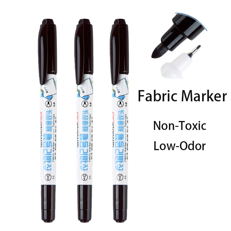 8색 패브릭 페인트 펜&듀얼 팁 패브릭 마커(0.5/1.0mm, 블랙), 세탁 가능, 변색 방지, 속건성, 의류 DIY용