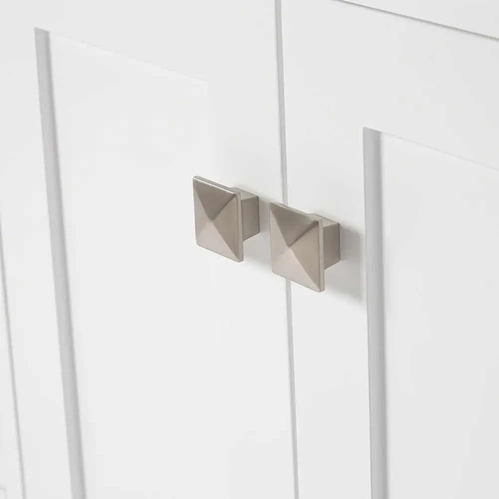 61" White Double Bathroom Vanity with Sink, 1.5" Edge Pure White Quartz Countertop & Backsplash, Brushed Nickel 6