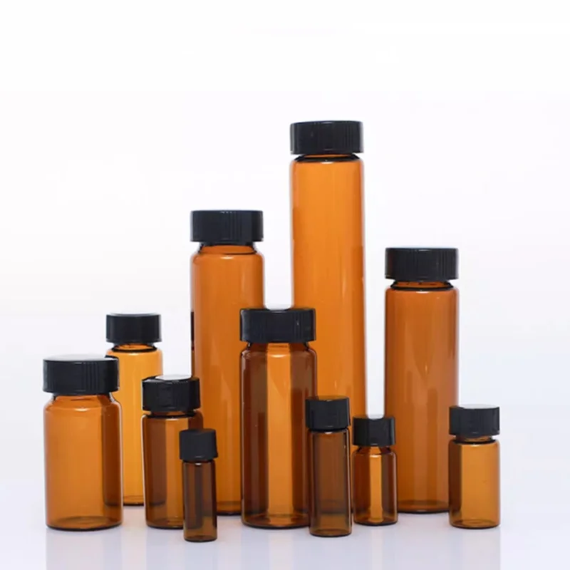 2ml To 60ml Amber Lab Glass Sample Bottles Brown Screw-mouth Essential Oil Bottle Lab Vial Chemistry Glassware Lab Glass Supplies Lab Reagent Bottle