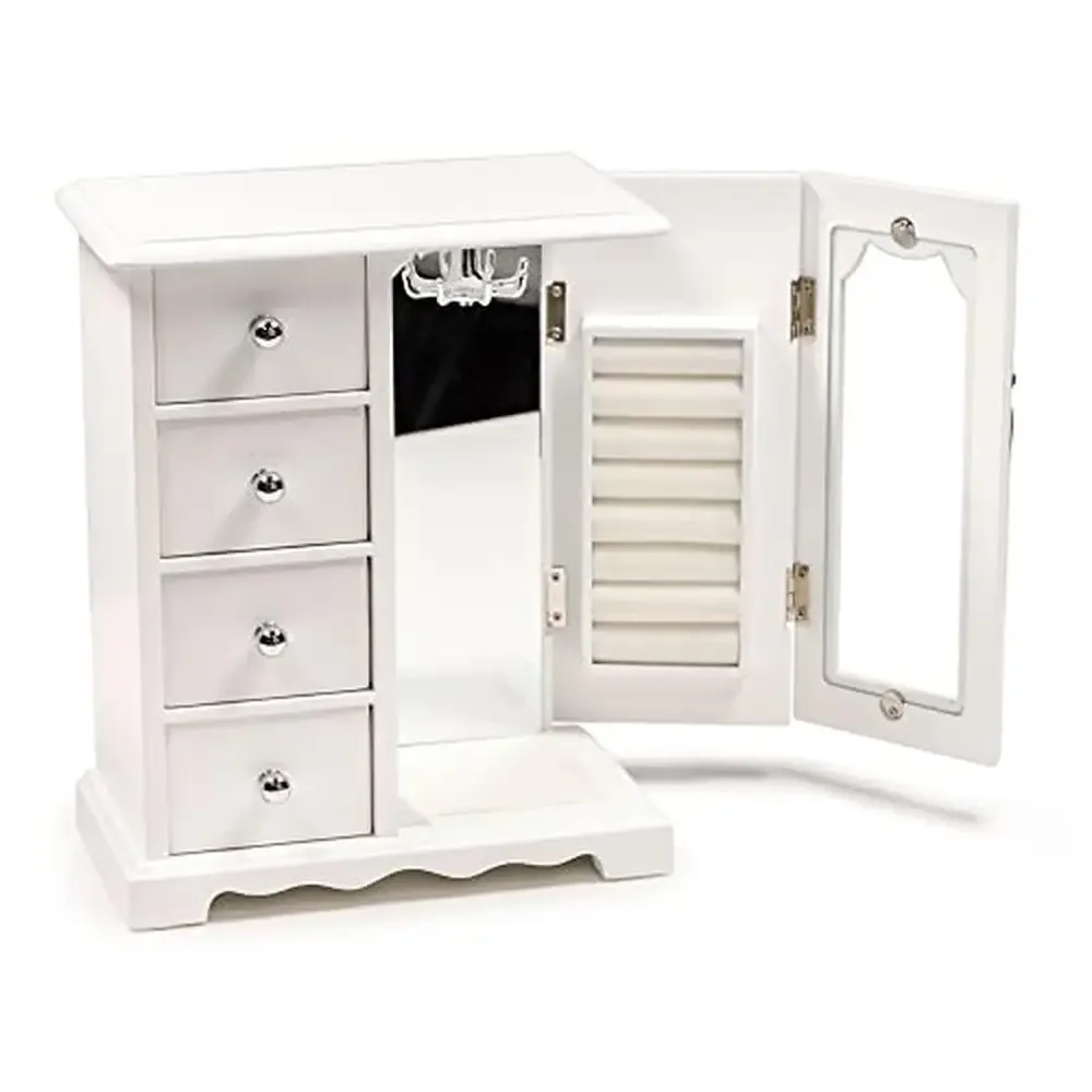 Solid Wood Jewelry Organizer Box with Mirror and Drawer Storage Elegant Butterfly Design Multi-functional Rings and Accessories 2