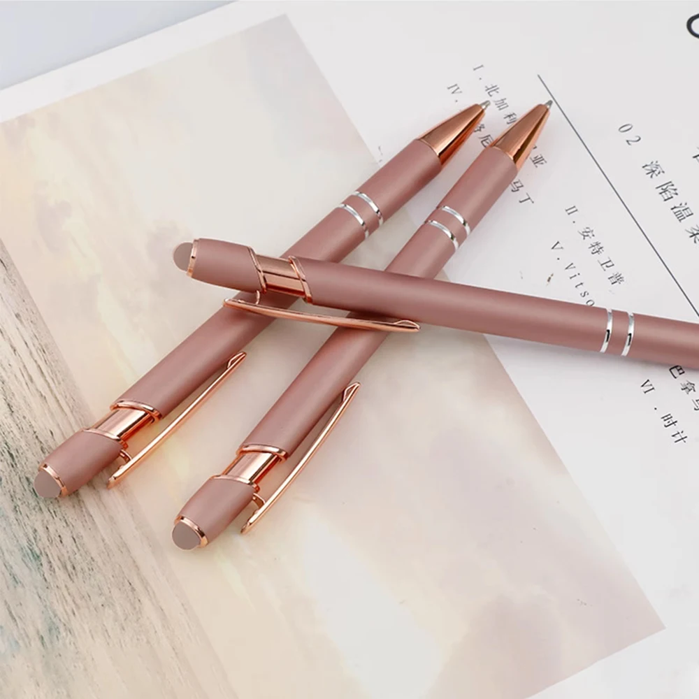 Personalized Custom LOGO Rose Gold Metal Ballpoint Pen Engraved Name Business Advertising Gift School Stationery Office Supplies