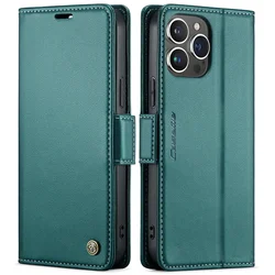 Elegant Shockproof Leather Wallet Phone Case with RFID Blocking and Stand Flip Cover (Blue Green)