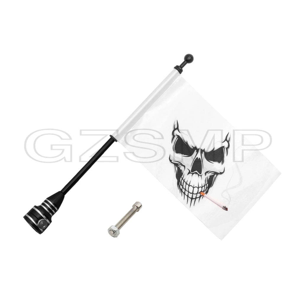 Motorcycle NEW skull Flag Rear Mount Luggage Rack Fender Side Pole fit For Harley Sportster Touring FLHT Road King Glide