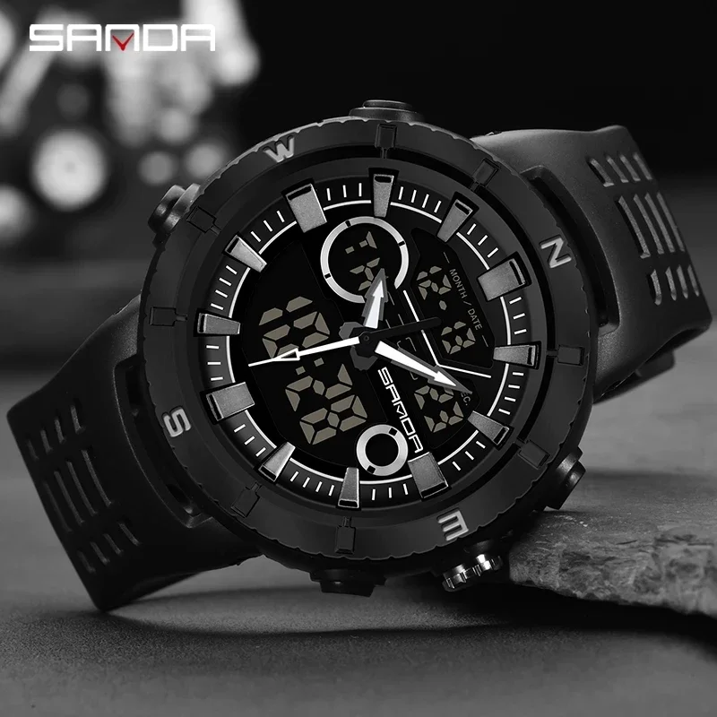 SANDA Brand Sports Chronograph For Men Quartz Watch Multifunctional Sports 5ATM Waterproof LED Luminous Display Male Clock 776