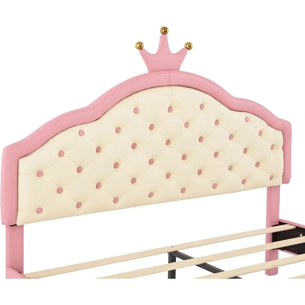 Full Size Bed Frame with CrownTufted Headboard, No Box Spring Needed, Upholstered Princess Bed Frame 6