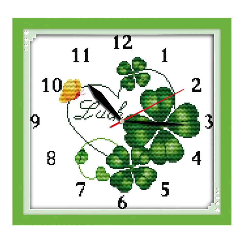 Four-leaf clover clock face cross stitch kit 14ct 11ct count print canvas wall stitching embroidery DIY handmade needlework