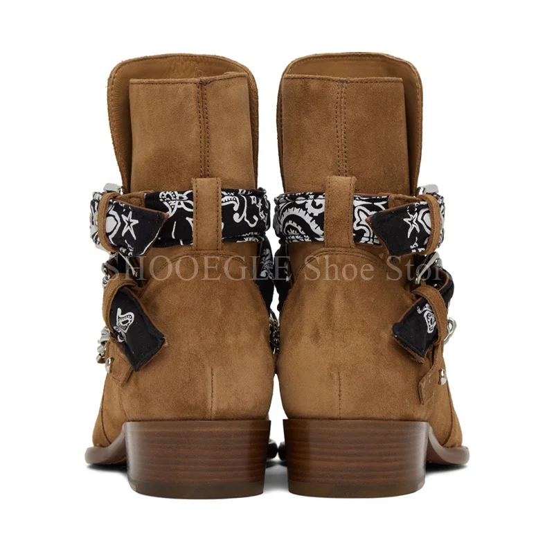 Chain Men's Scrub Boot High Quality Winter Punk Boots For Men Outdoor Cowboy Warm Non Slip Elastic Chelsea Male Fashion Shoes