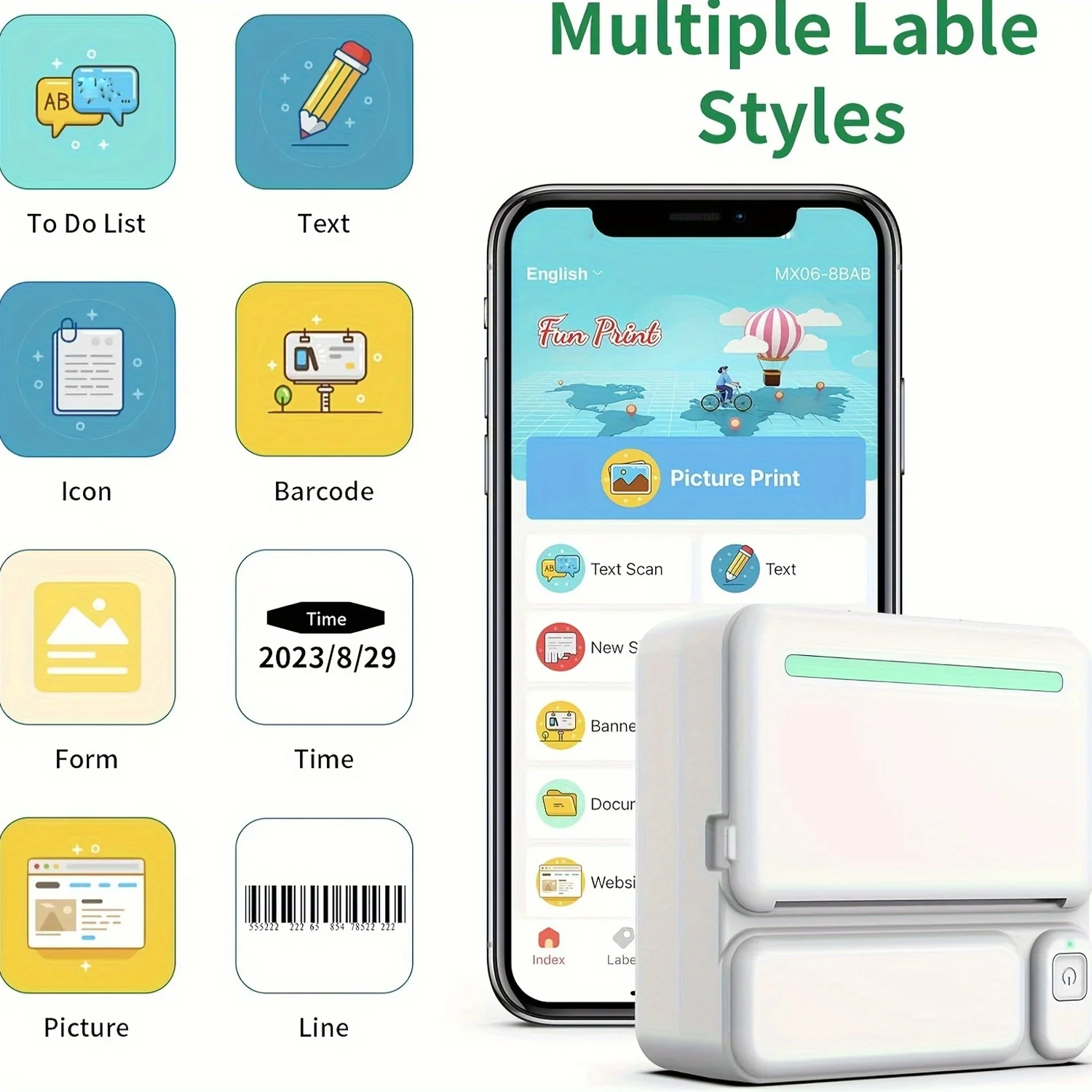 Portable Mini Printer (with rolls of printing paper, can be paired with iOS and Android devices, no ink required