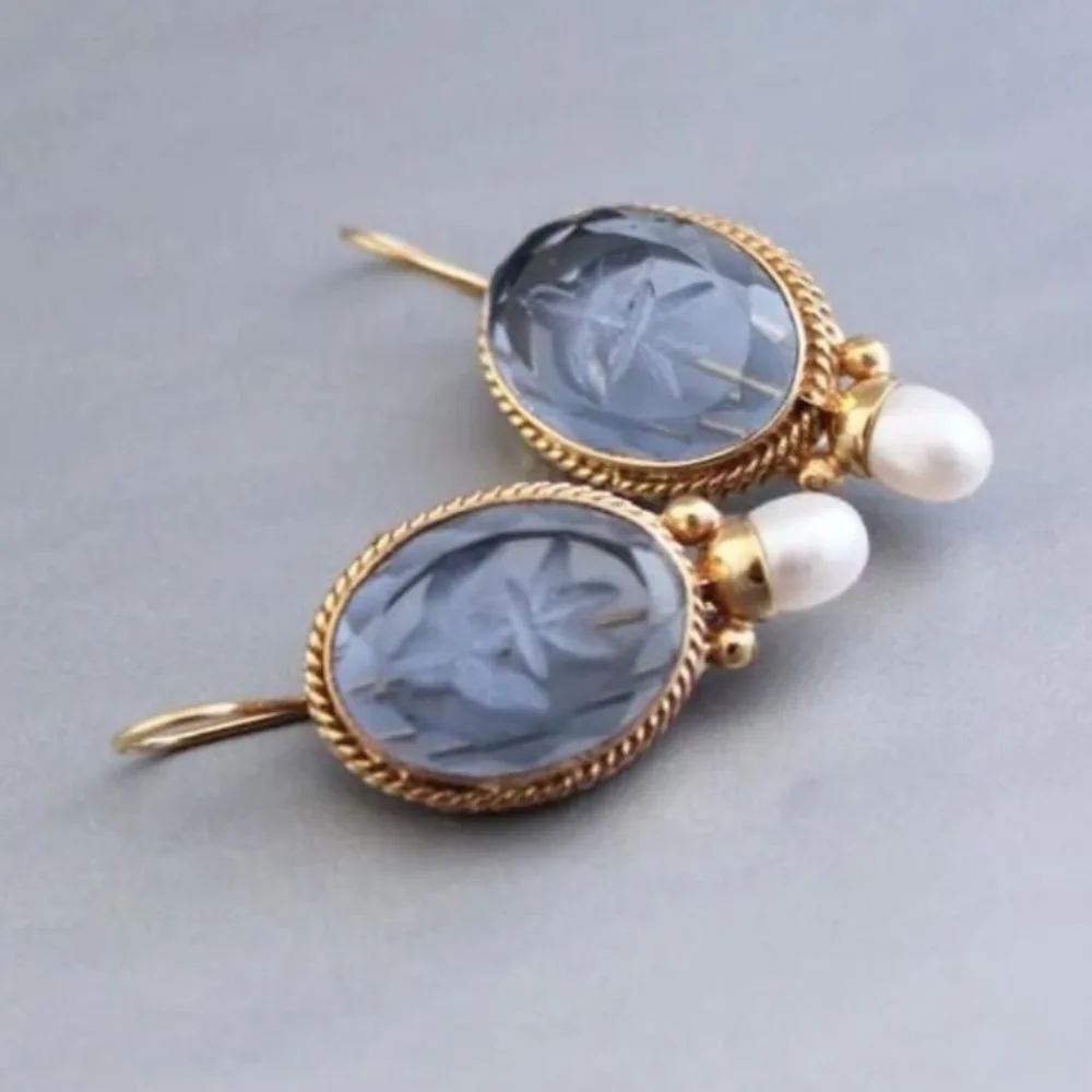 Square Shape Dangle Earrings Green Color Elegant Pearl Earrings New Vintage Trend Sweet Green Zircon Earrings for Women