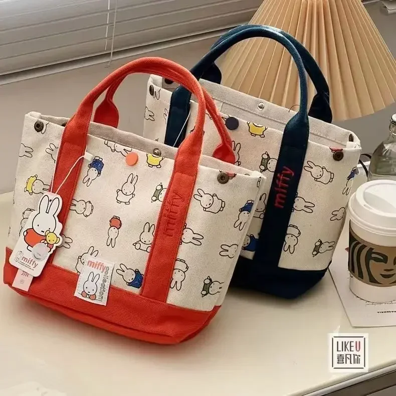 

Miffy Canvas Bag Ladies Cute Rabbit Day Tote Bag Bao Ma Go Out Hand Bag Bento Bag Outdoor Picnic Storage Bag