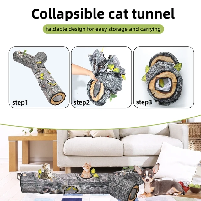 Grand Tunnel pour chat pliable, jouets, Tunnel de jeu, motif d'arbre en Polyester Durable – Image 3