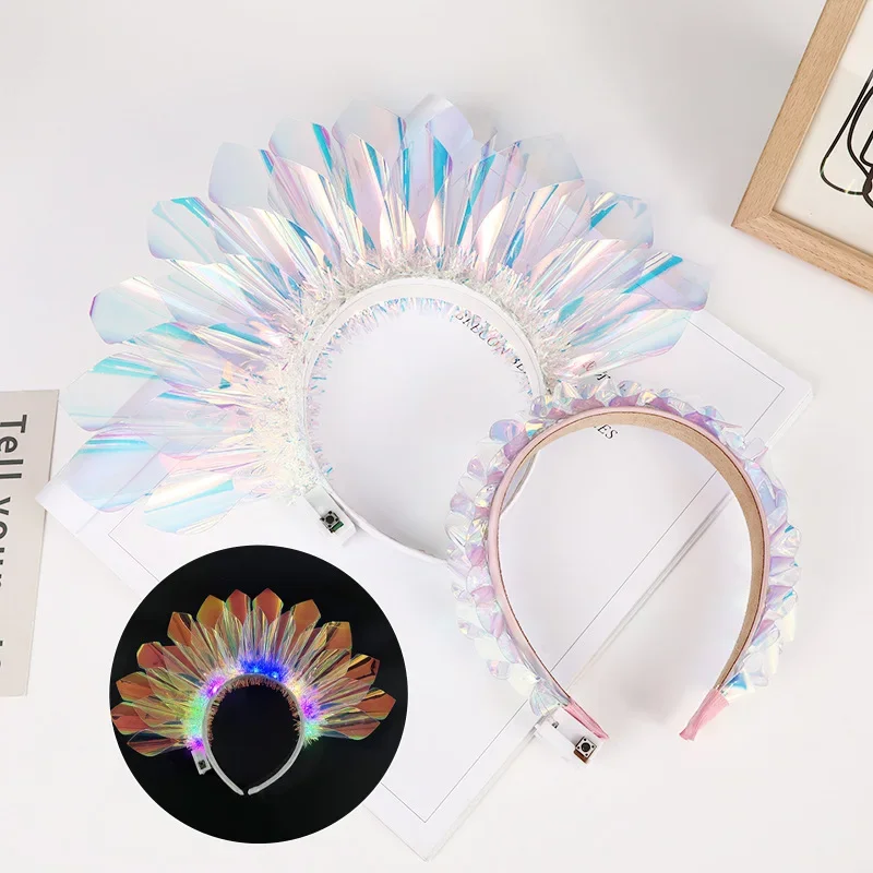 Women Girls Light Up Headband Flash Glowing Hair Bands Luminous Laser Hair Hoop For Party Accessories Colorful Children Headwear