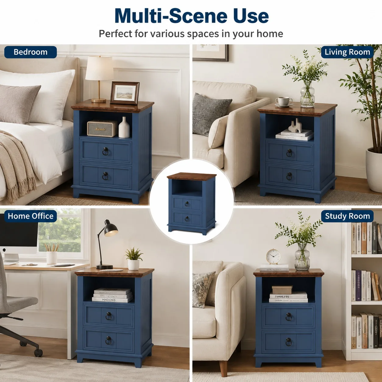 18 Inch Wood Nightstand with USB Charging Station Modern Fluted Bedside Table 2 Drawer End Table with Storage Shelf for Bedroom Living Room Home Office Apartment Dorm Blue 7 18 Inch Wood Nightstand with USB Charging Station Modern Fluted Bedside Table 2 Drawer End Table with Storage Shelf for Bedroom Living Room Home Office Apartment Dorm Blue 7