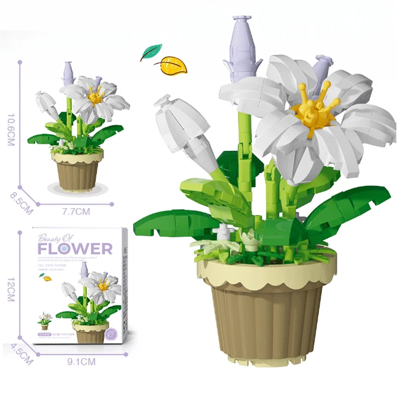 Micro diamond particles flower building blocks bonsai garden romantic office decoration potted plant model set children's toys 2