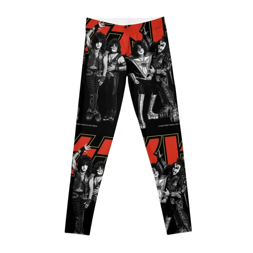 

Kiss - Group Band Logo - Full Yellow and Red Leggings joggers for Sports female gym pants exercise clothing for Womens Leggings
