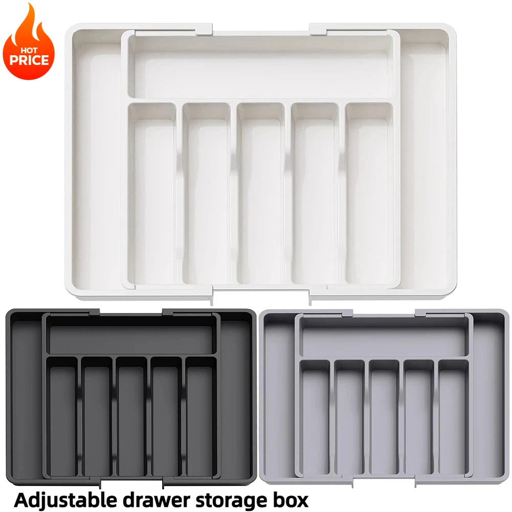 Silverware Drawer Organizer, Adjustable Expandable Utensil Tray, Plastic Cutlery Storage for Flatware, Knives, Spoons, Gadgets 1