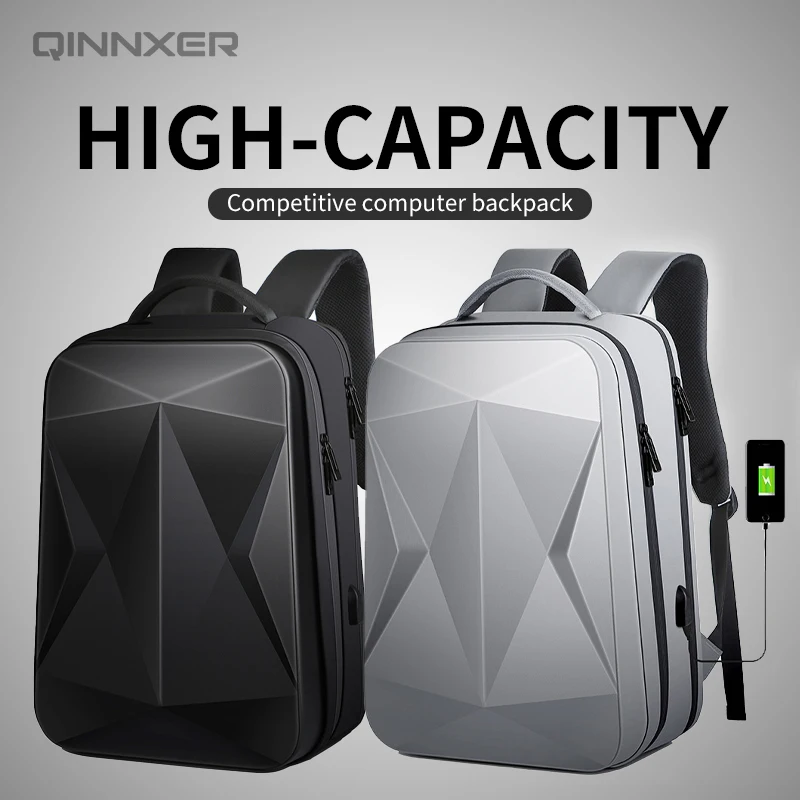 QINNXER 남녀공용 컴퓨터 가방, 노트북 가방, 배낭, e스포츠 배낭, 하드 쉘, 새로운 트렌드, 17.3 인치