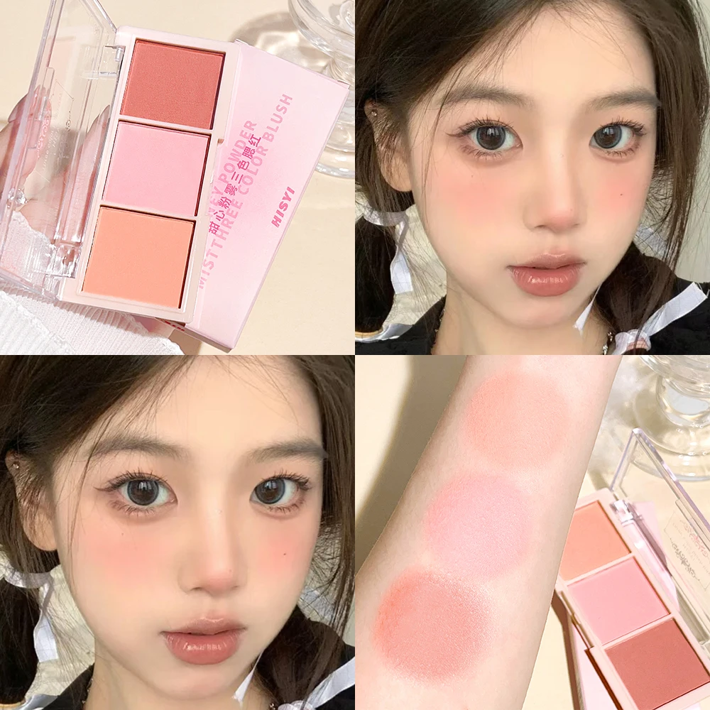 HISYI three-color blush natural color rendering delicate non-flying powder matte rouge holding makeup clear vitality girl blush 6