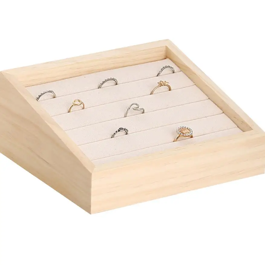 Fashion Bamboo Velvet Jewelry Display Tray Ring Box Earring Necklace Bracelet Pendant Display Organizer Jewelry Storage