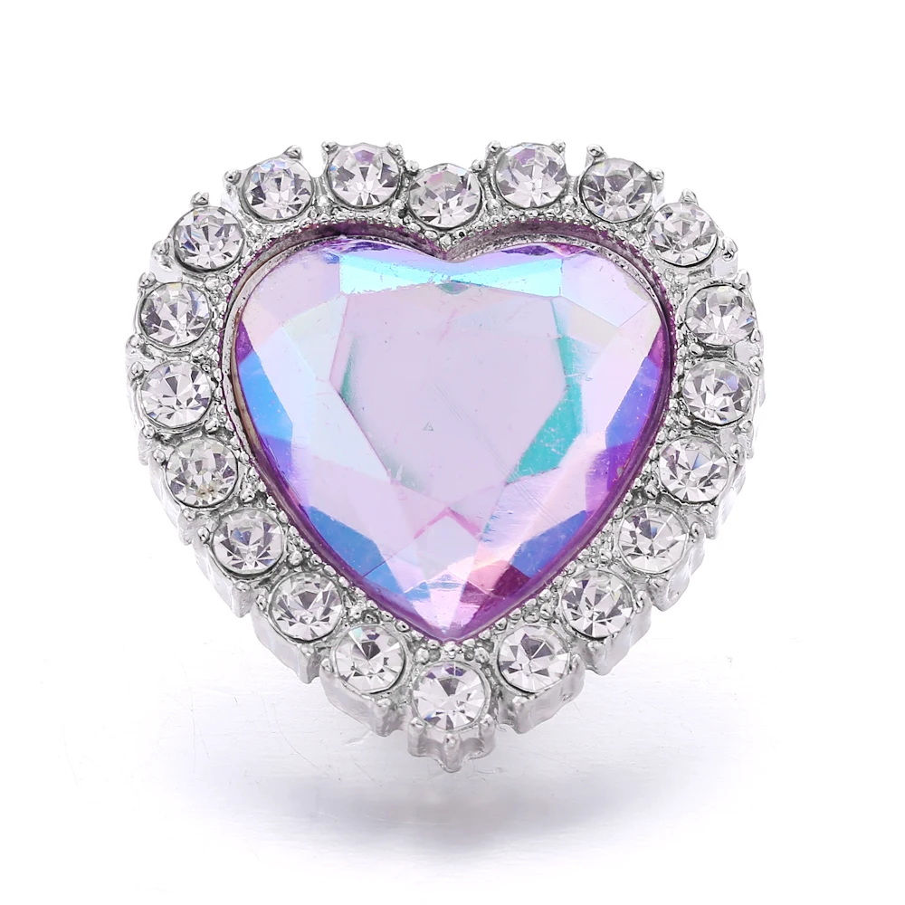 20pcs Snap Jewelry 18mm Snap Buttons Rhinestone Heart Metal Snaps Jewelry Fit Snap Button Necklace