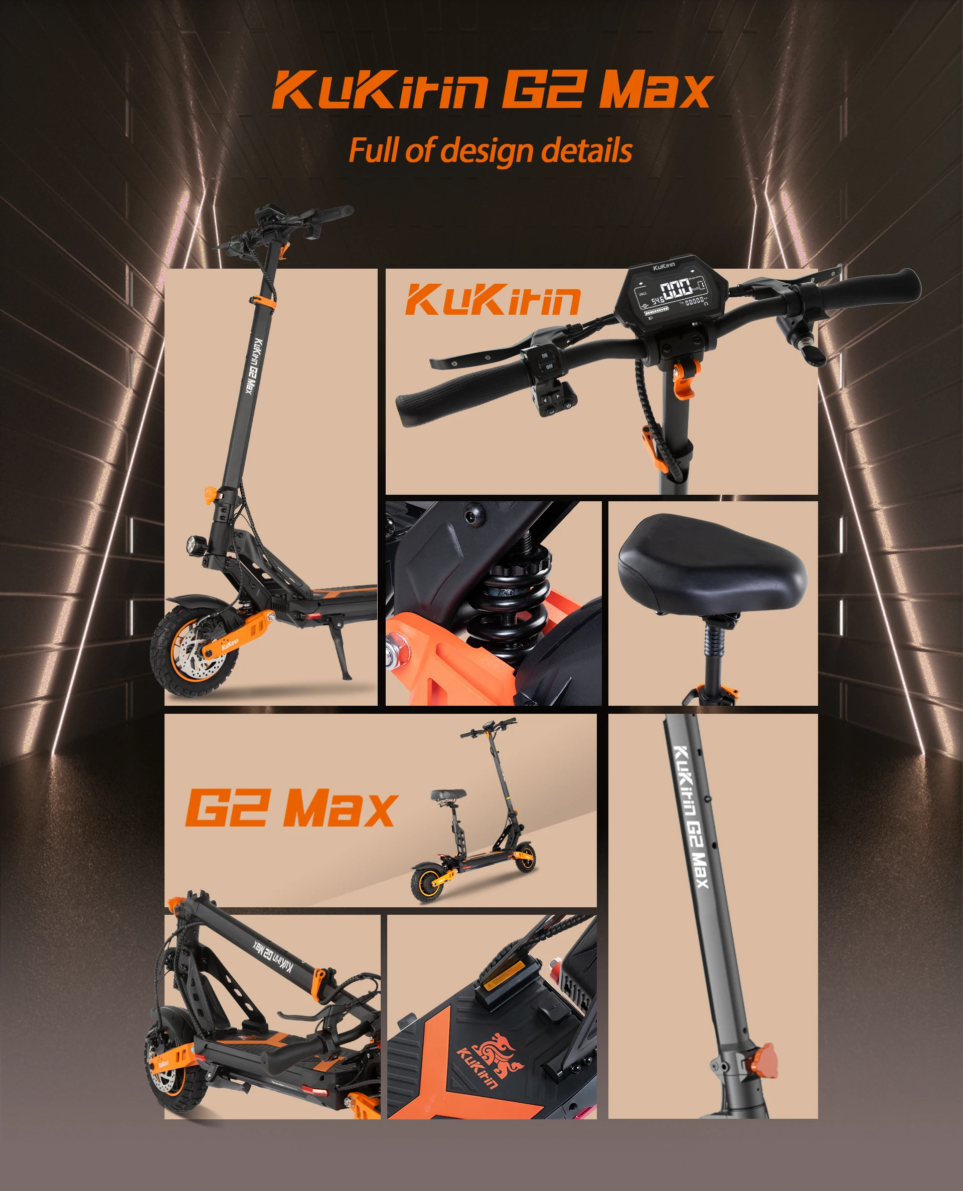 Kukirin G2 Max Scooter elettrico per tutti i terreni per adulti Motore 1200W Batteria 48V 20Ah Velocità massima 55 km/h 70 km Lungo raggio 10" - immagine 6