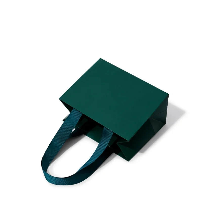 Oirlv 10Pcs Green Gift Bags Ribbon Handle Customizable Jewelry Shopping Bag Reusable Gift Packaging Bags Paper Gift Bags Packing