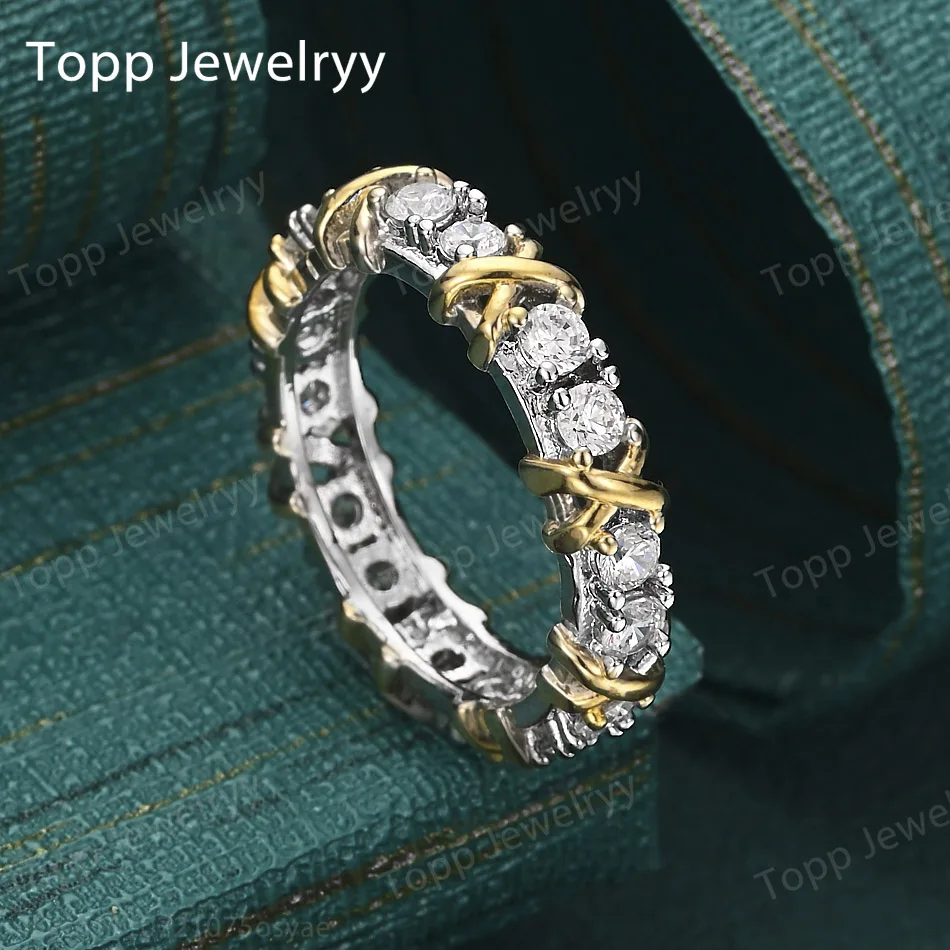 925 Sterling Silwer 18K Goud Blink Sirkoon Ring - hoofaansig