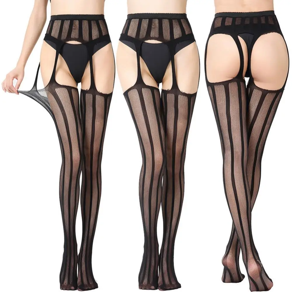 

Women Erotic Open Crotch Lace Suspender Pantyhose See Through Tights Stockings Fishnet Lace top Sheer Intimates Erotic Bodysuit