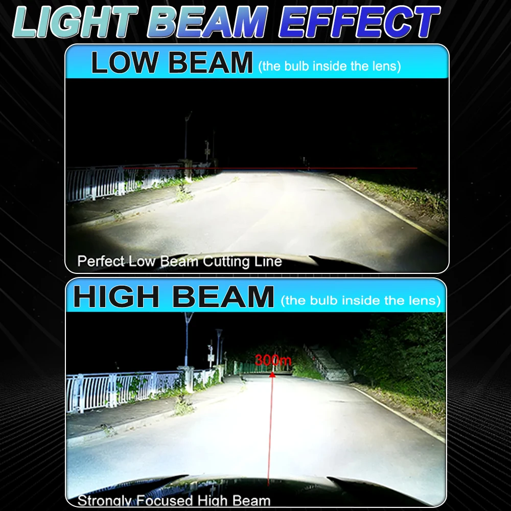 Ultra-Bright H4 LED Projector Lens Headlight - Wireless with Fan, Turbo Lights, Plug and Play, 6000K