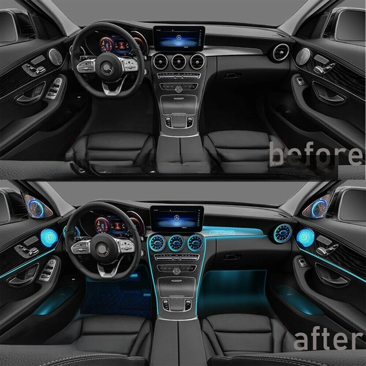 64 Color Ambient Light Atmospheric Light Suit for Mercedes Benz C W205 GLC X253 -