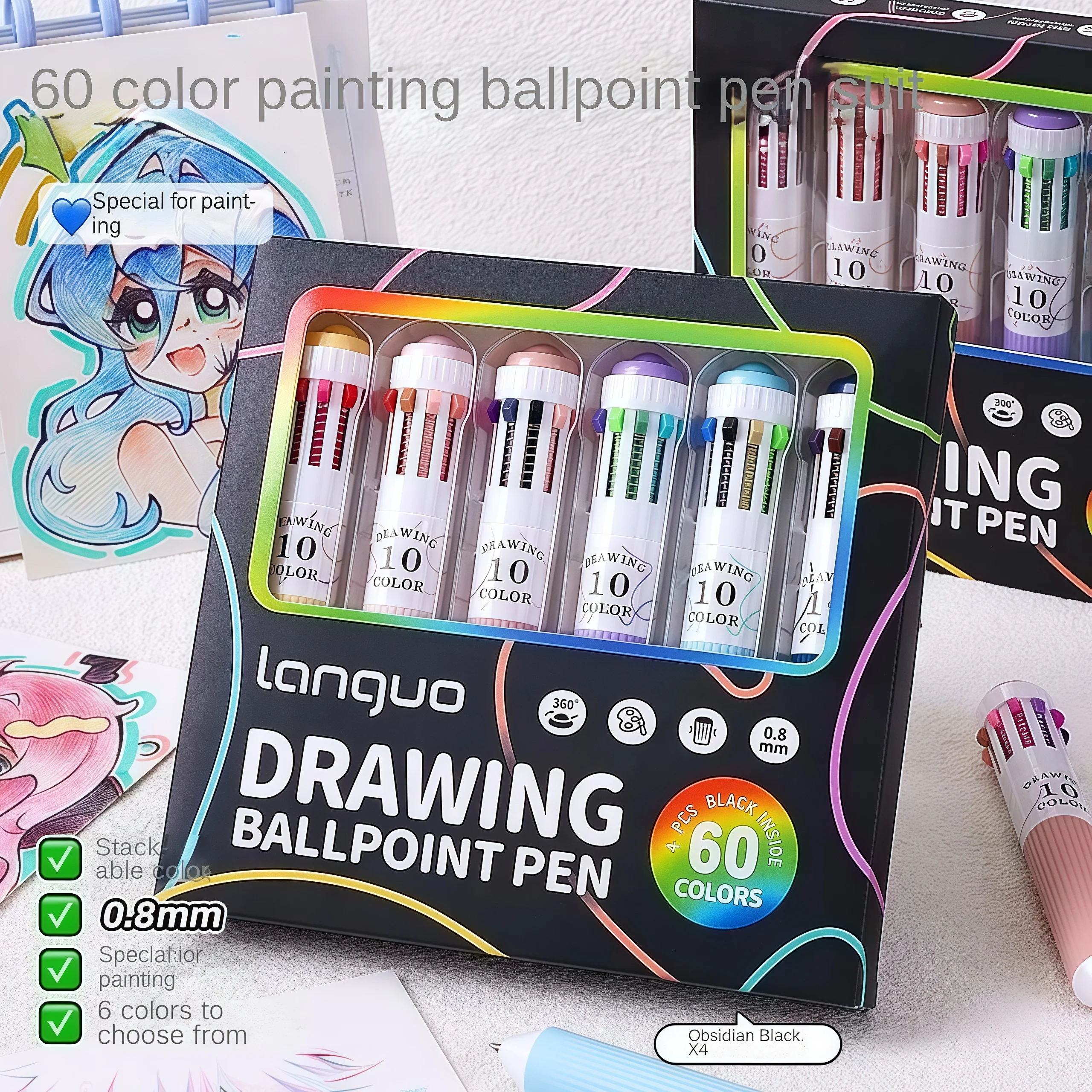 10-in-1 الملونة متعدد الألوان مجموعة أقلام حبر جاف 0.8 مللي متر 28/30 ألوان أقلام غرامة نقطة قابل للسحب أقلام حبر جاف للمكتب المدرسة
