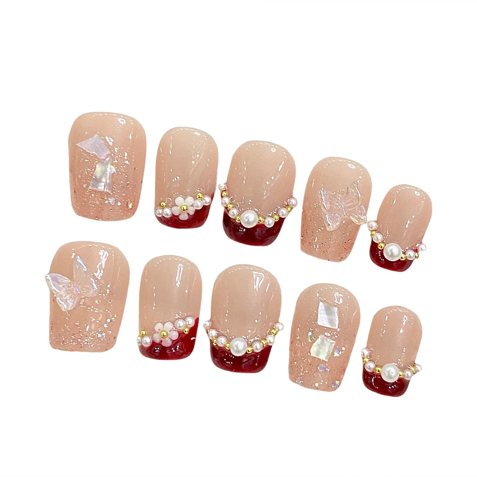 

Light Pink Fake Nails with Red Tip Chip-Proof Smudge-Proof Fake Nails for Manicure Lovers and Beauty Bloggers