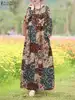 ZANZEA Women O Neck Robes Vintage Holiday Casual Loose Paisley Printed Long Vestidos Long Sleeve Autumn 2024 Cotton Maxi Dress
