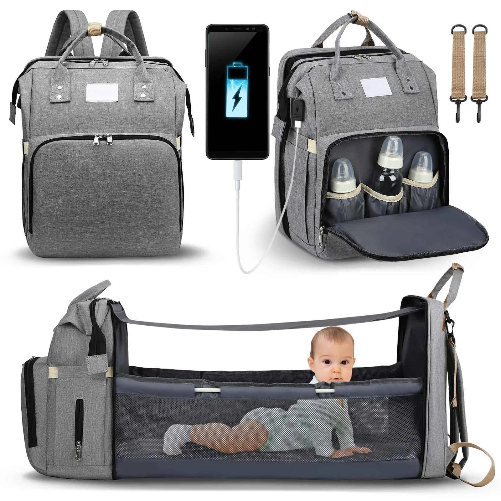 Baby Diaper Bag Backpack Multi Function Waterproof Travel Nappy Maternity Bag 
