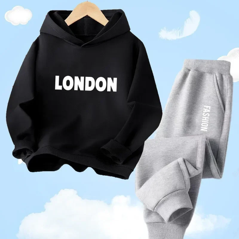 thumbnail image 1 of Conjunto de chándal de dos piezas para adolescentes de 2 a 13 años, sudadera con capucha y pantalones de chándal para primavera y otoño, ropa para niños, trajes deportivos, 1 of 5