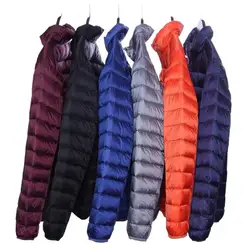 Plus Size Men Ultra Light White Duck Down Jacket Thin Stand Collar Solid Color Simple Autumn Outwear 5XL 6XL Casual Coat