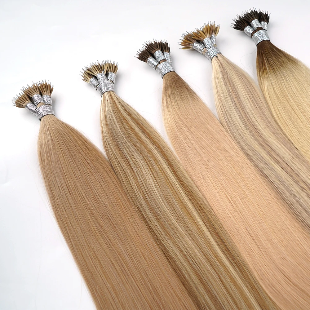 100 Ciocche di Extension per Capelli con Anelli Nano e Micro Links, Biondo Naturale, Cheratina in Capsule, Capelli Umani Remy Lisci con Micro Perline - immagine 2
