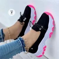 Plus Size Women's Casual Sports Shoes 2024 Autumn New Round Head Thick Base Low Top Lace Up Flat Bottom Shoes From China