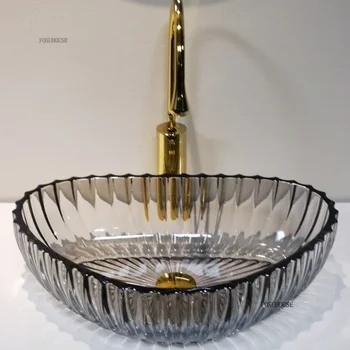 อ่างล้างหน้าแบบใสสำหรับห้องน้ำและห้องครัว ดีไซน์ทันสมัย วางบนเคาน์เตอร์ หรูหราพิเศษ สำหรับโรงแรม 1