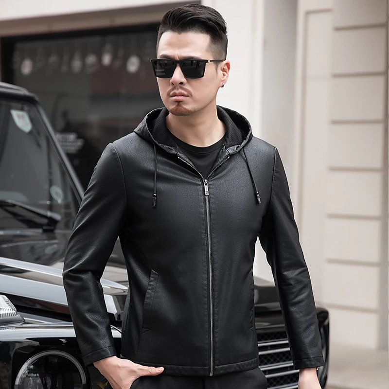 Men Leather Jacket YN-2261 Spring And Autumn Thin Men's Youth Leather Jacket Plus Velvet Hooded Casual Wear Fashion Available In Thickness