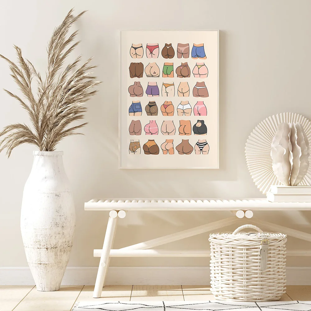 

Funny Bathroom Wall Art Decor Cartoon Sexy Girl Butt Art Poster Boho Colorful Canvas Painting Toilet Mural Home Decor No Frame