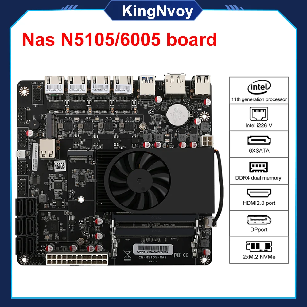 Motherboard For N5105/n6005 Nas 4xintel I226v 2.5g Nics Dual M.2 Nvme