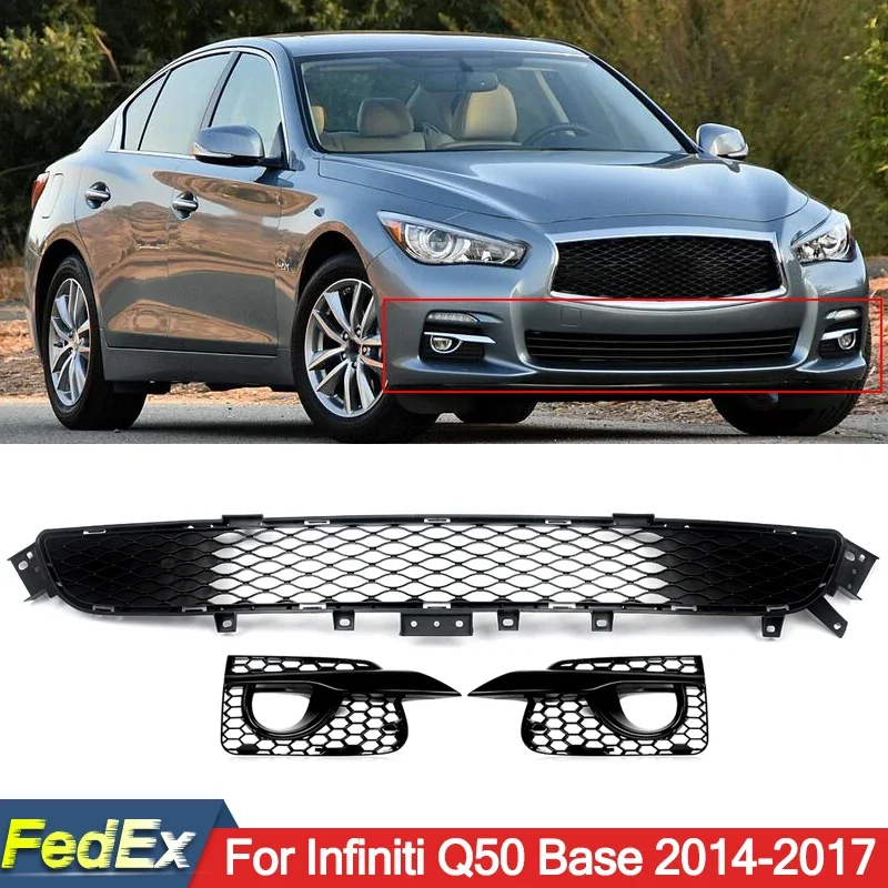 

For Infiniti Q50 Base 2014-2017 Front Lower Grille Fog Light Grill Gloss Black