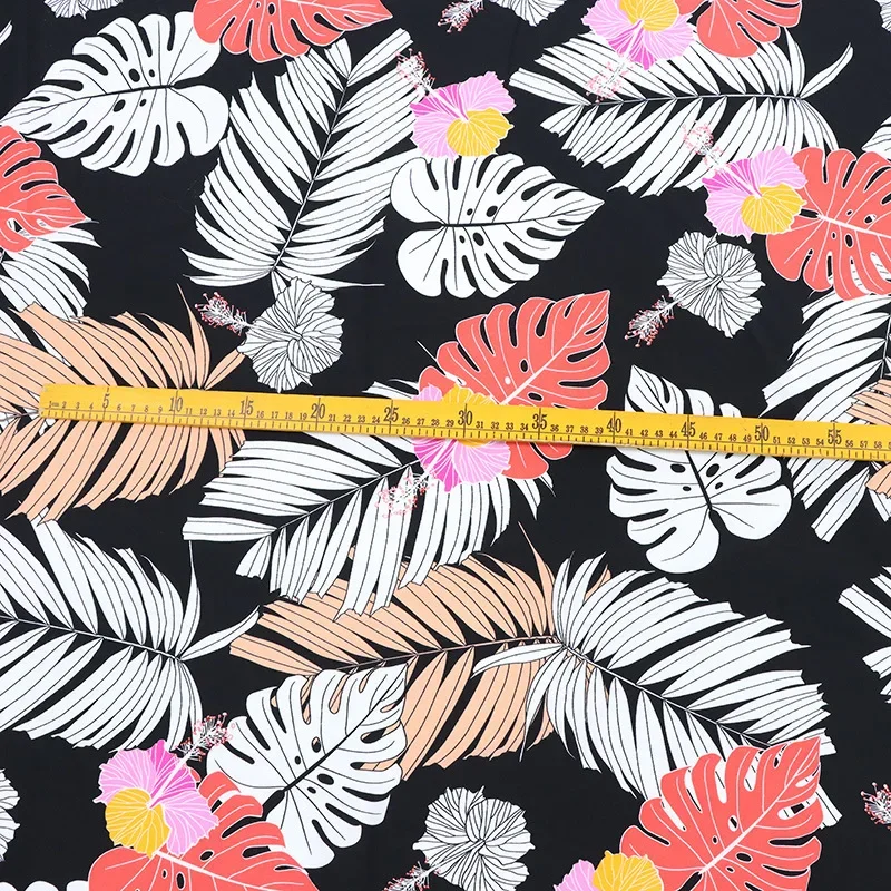 Fresh Leaf Pattern Polyester Printed Fabric Bohemian Style Beach Skirt Clothing Material Banana Leaf Design Wax Dyeing Cloth