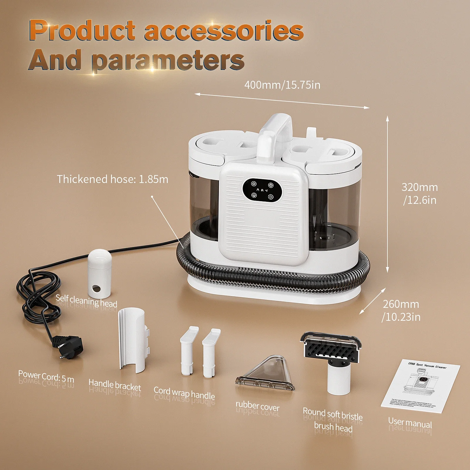 C988 Fabric Cleaner 1650W Nylon Round Bristle Head Touch Screen