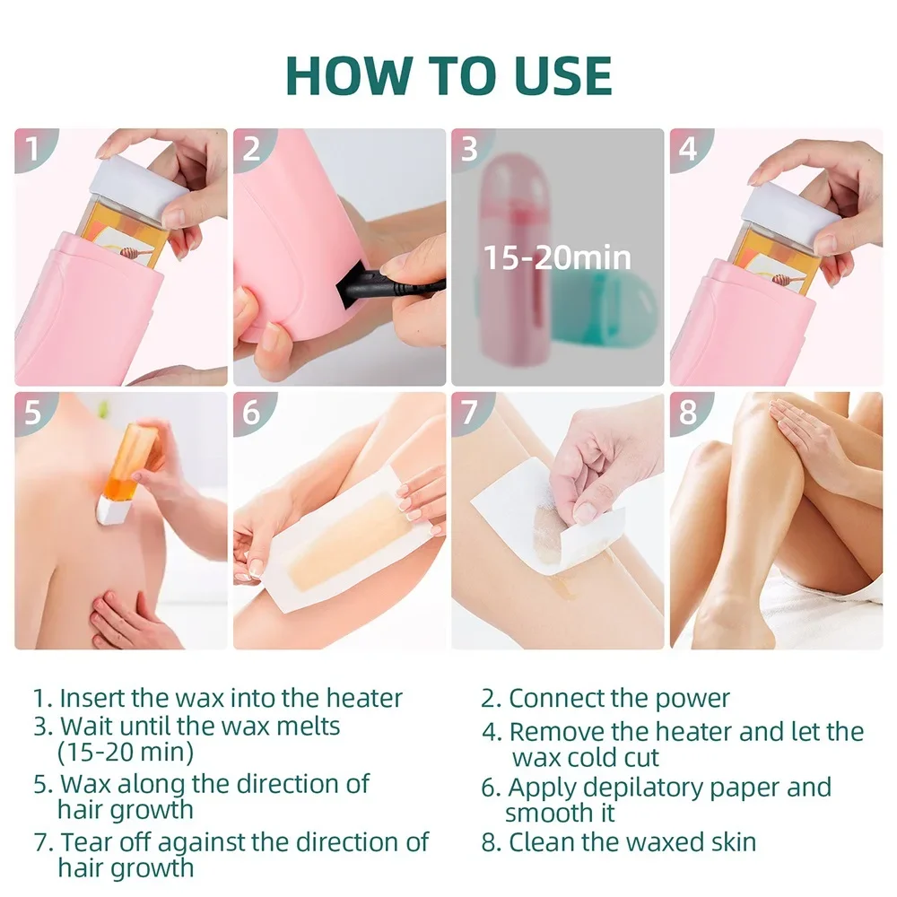 3 In 1 Roll On Depilatory Wax Kit Facial Body Hair Removal Waxing Heater Epilator Wax Heating Machine Waxing Strips Paper Set